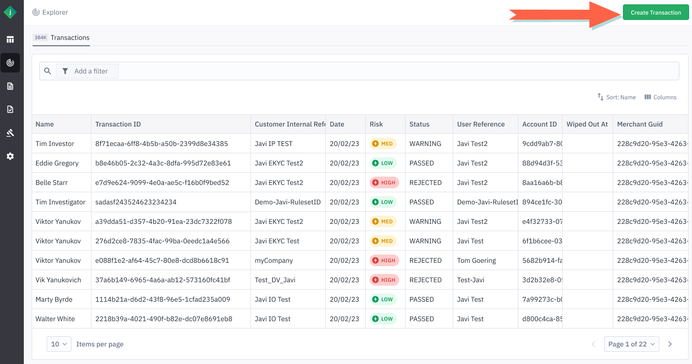 Create Transaction Button