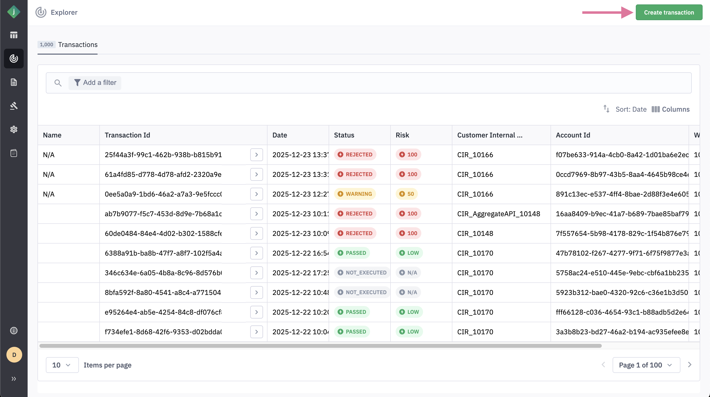 Create Transaction Button